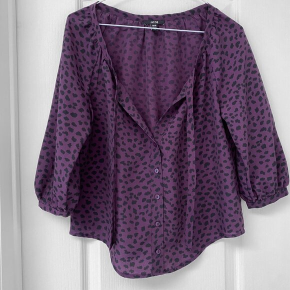 🛍 2 for $25! 🛍 JACOB - Magenta / Purple Animal Print Button Down Blouse - Picture 1 of 6